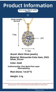 Details van afmetingen en materiaal van S925 zilveren moissanite ketting met 1ct steen