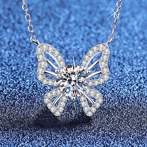 925 Sterling Silver Butterfly Pendant Necklace For Women Sparkling Moissanite Rhinestone Inlaid Light Luxury Jewelry Gift