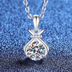 925 Sterling Silver Moissanite Necklace Fortune Bag Pendant For Women Sparkling Rhinestone Cable Chain Fine Jewelry Gift