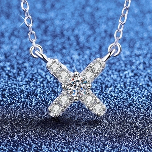 Collier Moissanite en Argent Sterling S925 pour Femme Pendentif en Forme de X Minimaliste Certificat GRA Bijou Cadeau