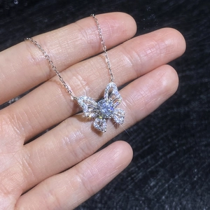 1 carat moissanite butterfly pendant in S925 sterling silver with a shiny cable chain