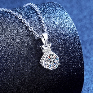 S925 sterling silver necklace with 1ct moissanite in a lucky money bag pendant design