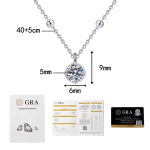 Detailed view of D color moissanite necklace with authentic GRA certificate and report