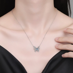 Elegance 1 Carat Moissanite Butterfly S925 Sterling Silver Pendant Necklace on a Model
