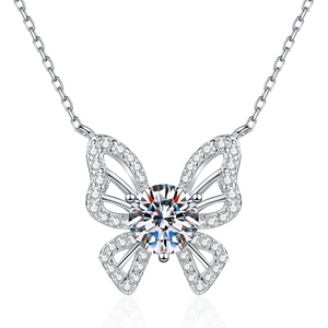 Elegant S925 sterling silver butterfly pendant necklace with 1 carat moissanite gemstone