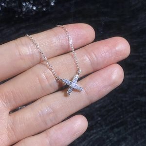 Collier en argent sterling S925 avec pendentif en moissanite en X sur chaîne O