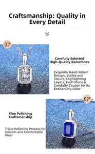 Dettaglio di ciondoli in moissanite quadrata e zaffiro blu con tripla lucidatura