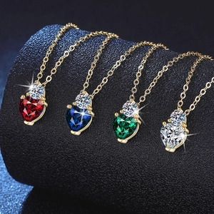 S925 Sterlingsilber Vergoldet Herz Moissanit Anhänger Halskette Laborgezüchtete Smaragd Rubin Saphir Edelstein Schmuck Damen
