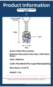 Macro-detail van S925 zilveren ovale hanger met 1ct moissanite en afmetingen