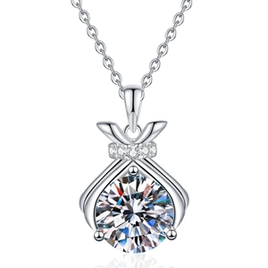 S925 sterling silver moissanite necklace featuring a lucky bag ribbon style pendant