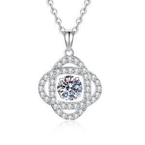 Élégant collier en argent sterling S925 avec pendentif moissanite à double anneau entrelacé