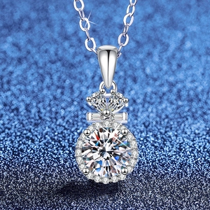 Collier en Argent Sterling 925 avec Moissanite pour Femme Pendentif Coupe Brillante Ronde Bijoux Élégants
