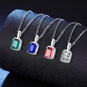 Luxe S925 Sterling Zilver Laboratorium Gekweekte Smaragd Robijn Saffier Moissaniet Hanger Halsketting Geometrische Verguld Zilver Sieraden