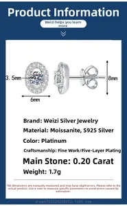 Detailed size chart for S925 sterling silver oval moissanite stud earrings 6mm by 8mm
