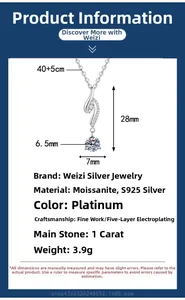 Dettagli della collana in argento S925 con misure e pendente in moissanite 1ct