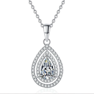 S925 silver pear-shaped halo necklace featuring a sparkling double halo waterdrop pendant