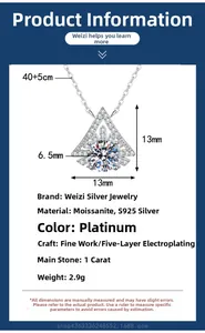 Detailed specs of S925 silver snowflake necklace with 1 carat Moissanite pendant