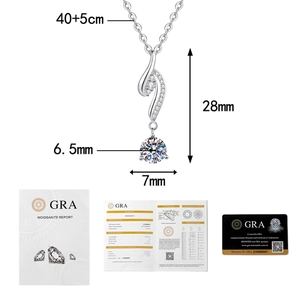 Set ciondolo moissanite con certificato GRA, misure dettagliate e catena argento
