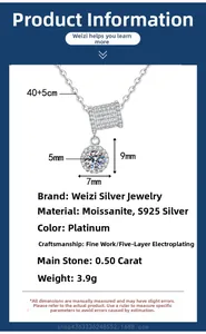 Moissanite pendant necklace specs: S925 silver, 0.5ct stone, 40+5cm chain length