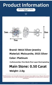 Detailed dimension chart showing a S925 silver sunflower moissanite pearl stud earring