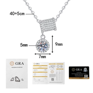 Detailed view of moissanite necklace pendant with GRA certificate and size dimensions