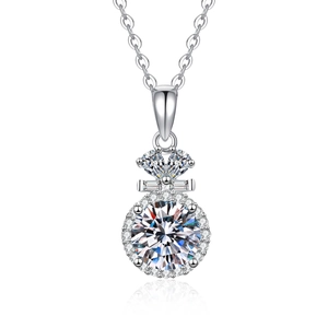 Collier en argent S925 avec pendentif bouteille de vœux et moissanite ronde brillante