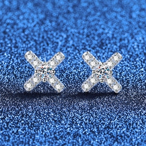Elegant X-Shaped Moissanite Stud Earrings 925 Sterling Silver D Color Moissanite Cross Minimalist Jewelry For Women