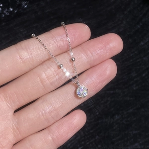 0.5ct D color Moissanite pendant necklace on s925 silver beaded chain with 4-prong setting