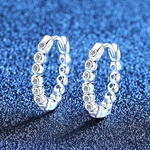 925 Sterling Silver Moissanite Hoop Earrings For Women Minimalist Inlaid Gemstone Hinged Huggie Earrings With GRA Certificate