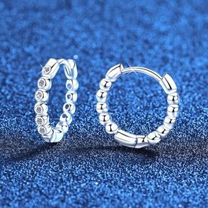 S925 sterling silver moissanite hoop earrings with sparkling round cut stones for women