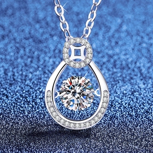 S925 Sterling Silver Moissanite Dancing Heart Necklace For Women Water Drop Pendant Clavicle Chain Jewelry Gift