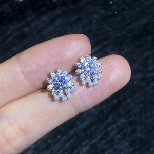 S925 silver flower earrings with sparkling moissanite and delicate pearl drops