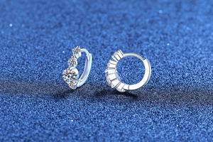 Detailed view of S925 sterling silver hoop earrings with gradient moissanite pavé stones
