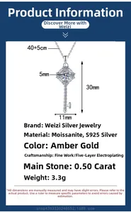 Detailed specs of S925 silver sunflower key necklace with 0.5ct moissanite stone
