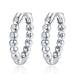S925 sterling silver moissanite hoop earrings with pavé set crystals and metal reflection