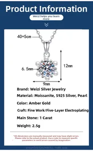 Detailed size chart for 1 carat moissanite snowflake pendant with dimensions 9mm by 12mm