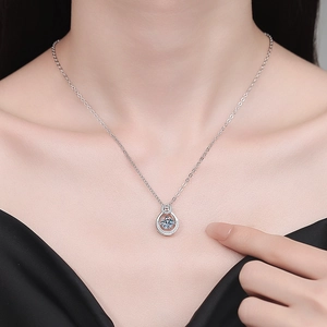 Elegant S925 sterling silver moissanite heart necklace shown on a model neck