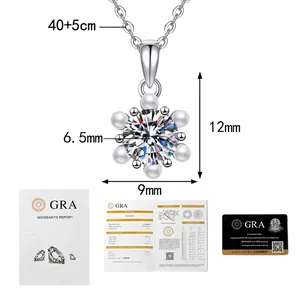 Detail of S925 silver moissanite snowflake necklace with GRA certificate and size specs