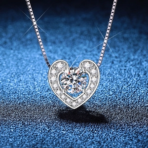925 Sterling Silver Heart Pendant Necklace With Moissanite Rhinestone For Women Sparkling Box Chain Jewelry Valentine Day Gift
