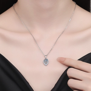 Elegant S925 sterling silver necklace featuring a sparkling leaf-shaped diamond pendant