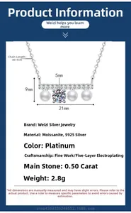 Détails du collier en argent S925 avec pendentif en moissanite et perle avec dimensions