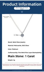 S925 silver necklace detail featuring half white pearls and moissanite stone pendant