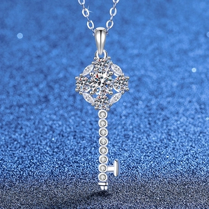 Moissanite Key Pendant Necklace 925 Sterling Silver Sunflower Cluster Sparkly Elegant Jewelry For Women