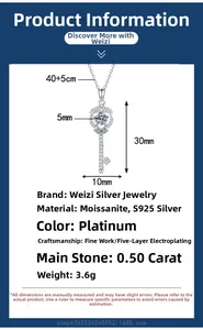 Moissanite key pendant necklace dimensions with 30mm height and 5mm center stone