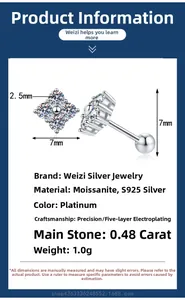 Macro detail of S925 silver moissanite clover stud earrings with precise dimensions
