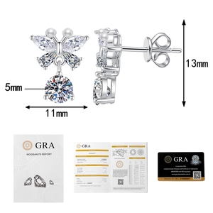 Détails des boucles d'oreilles papillon en argent S925 avec certificats de moissanite GRA