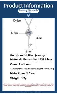 Detailed size chart for the S925 sterling silver four-leaf clover key moissanite necklace