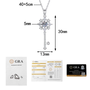 Detail of S925 sterling silver snowflake key pendant with 1ct moissanite and GRA certificate