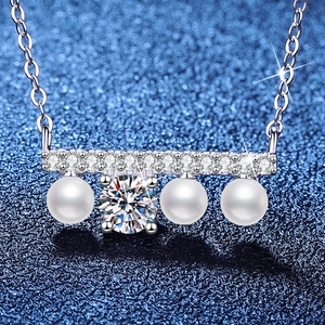 Collier En Argent Sterling 925 Avec Moissanite Et Künstliche Perles Pendentif Barre Horizontale Bijoux Minimalistes Élégants