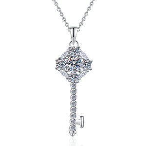 S925 sterling silver sunflower key necklace with moissanite stones and O-chain detail